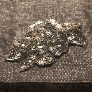 Elegant Silver Sequin Floral Appliqué Brooch- 152A $15 or $13 w/offer